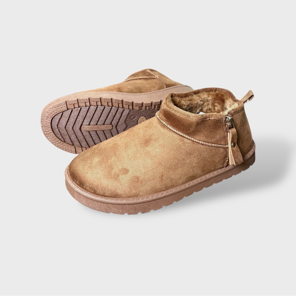 Aspen Women’s Mini Side-zip Faux Tan Shearling Boots Sz 8